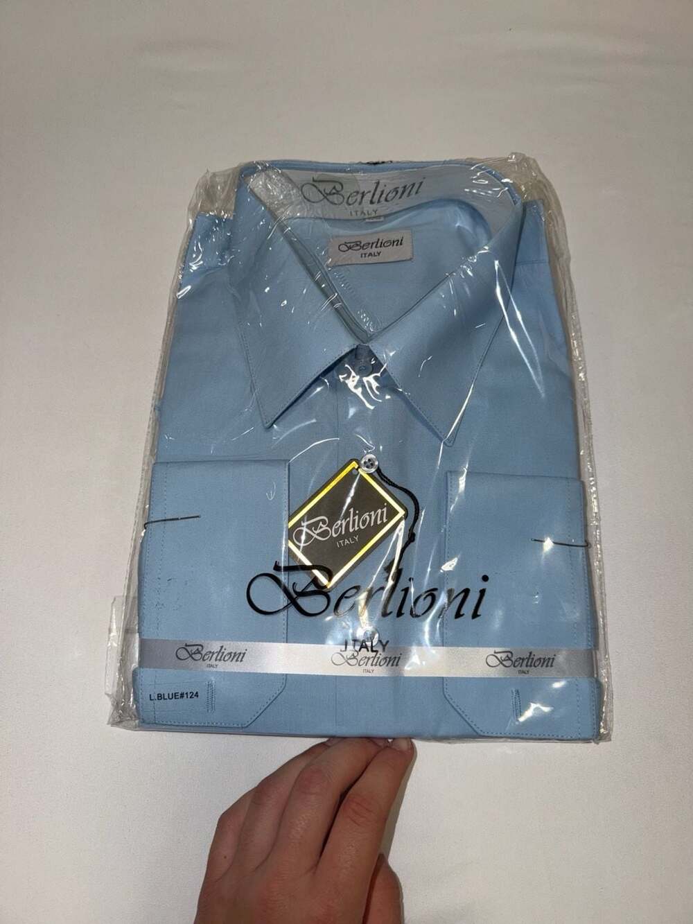 Berlioni Italy Men's Premium Classic Convertible Cuff Dress Shirt Light Blue 2XL